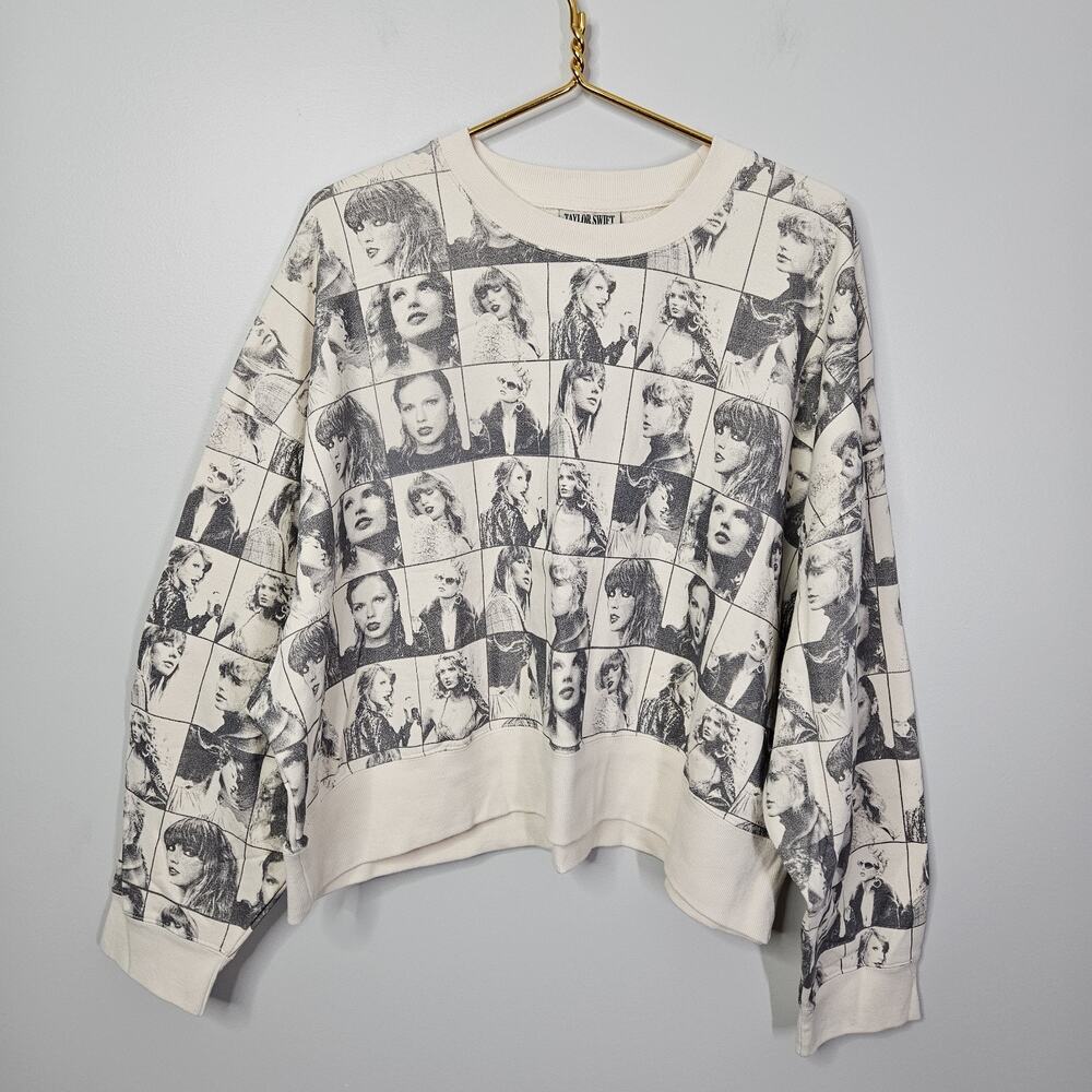 Taylor Swift THE ERAS TOUR Cropped Beige Pullover sweatshirt Womens Size Large